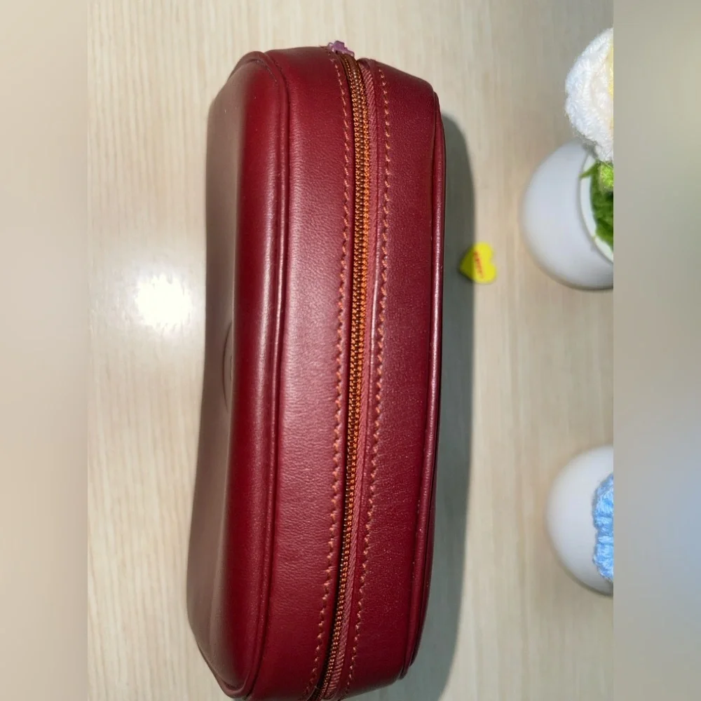 Cartier Deep Bordeaux Burgundy Leather Mini cosmetic/Toiletry Case- Pouche